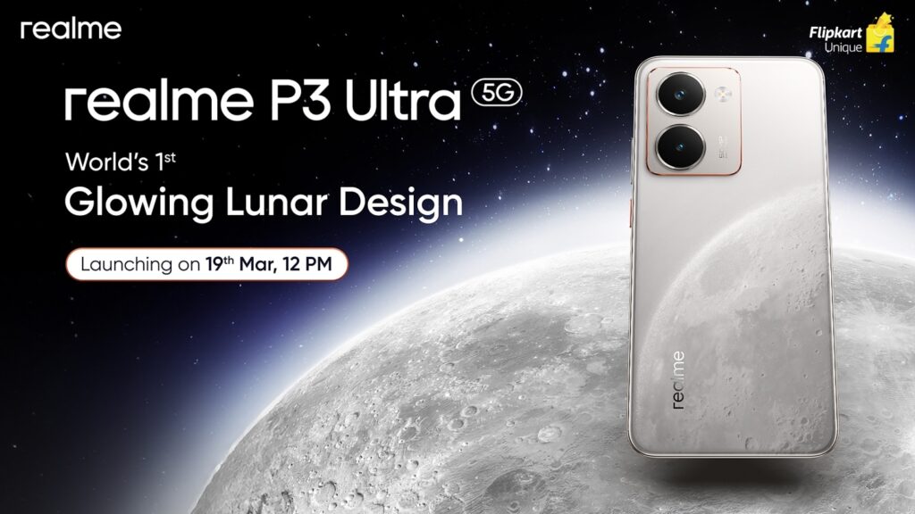 Realme P3 Ultra 5G Teased to Get Glow-in-the-Dark Lunar Design, Two Colour Options Realme P3 Ultra 5G Teased to Get Glow-in-the-Dark Lunar Design, Two Colour Options